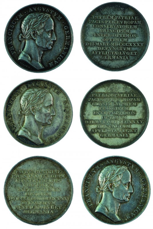 Franz II./I. 1792 – 1835 
Insieme di tre medaglie 1835 per la morte dell’Impera...