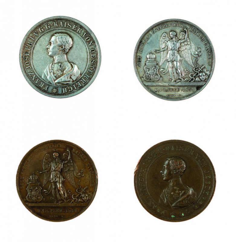 Franz Joseph I 1848 - 1916
Insieme di due medaglie per la salvezza dell’Imperat...