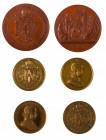 Franz Joseph I 1848 - 1916
Insieme di tre medaglie due medaglie 1888 per il 40° anniversario di regno, bronzo dorato, incisore del conio “F. LEISEK“ ...