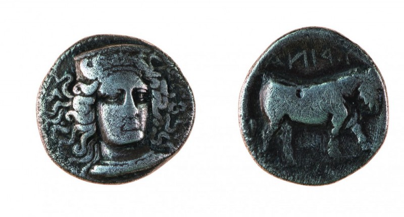 Campania 
Hyria - Didramma databile al periodo 405-385 a.C. - Diritto: testa di...