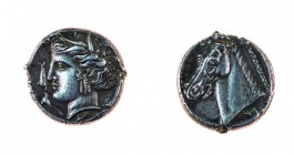 Sicilia 
Dominazione Punica - Entella - Tetradramma databile al periodo 320-315 a.C. - Diritto: testa di Persefone a sinistra; attorno quattro delfin...