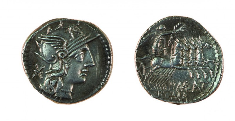 Monete Romane Repubblicane 
Denaro al nome P.MAE ANT M.F databile al 132 a.C. -...
