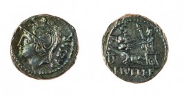 Monete Romane Repubblicane 
Denaro al nome L.IVLI L.F CAESAR databile al 103 a.C. - Zecca: Roma - Diritto: testa elmata di Marte a sinistra - Rovesci...