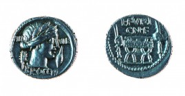 Monete Romane Repubblicane 
Denaro al nome L.FVRI CN.F BROCCHI databile al 63 a.C. - Zecca: Roma - Diritto: testa laureata di Ceres a destra; nel cam...