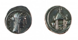Monete Romane Repubblicane 
Denaro al nome di Q. Cassius databile al 55 a.C. - Zecca: Roma - Diritto: testa velata di Vesta a destra - Rovescio: temp...