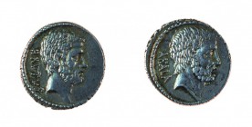 Monete Romane Repubblicane 
Denaro an nome BRVTVS databile al 54 a.C. - Zecca: Roma - Diritto: testa di Lucio Giunio Bruto a destra - Rovescio: testa...