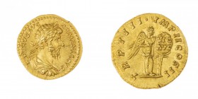 Lucio Vero (161-169 d.C.)
Aureo databile agli anni 163-164 d.C. - Zecca: Roma - Diritto: busto laureato, drappeggiato e corazzato dell’Imperatore a d...