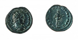 Eliogabalo (218-222 d.C.) 
Antoniniano - Zecca: Roma - Diritto: busto radiato, drappeggiato e corazzato dell’Imperatore a destra - Rovescio: la Salus...
