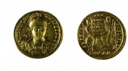 Costanzo II (337-361 d.C.) 
Solido databile al periodo 355-361 d.C. - Zecca: Antiochia - Diritto: busto elmato e diademato dell’Imperatore di fronte,...
