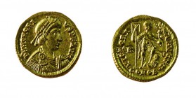 Onorio (395-423 d.C.) 
Solido databile al periodo 402-403 o 405-406 d.C. - Zecca: Ravenna - Diritto: busto diademato di perle, drappeggiato e corazza...