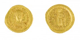 Ostrogoti in Italia 
Periodo di Teodorico (493-526 d.C.) - Solido al nome e con l’effigie dell’Imperatore Giustino I - Zecca: Roma - Diritto: mezzo b...