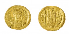Monete Bizantine 
Giustino I (518-527) - Solido databile agli anni 519-527 - Zecca: Costantinopoli - Diritto: mezzo busto elmato e diademato dell’Imp...