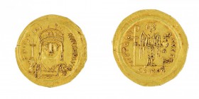 Monete Bizantine 
Giustiniano I (527-565) - Solido databile al periodo 545-565 - Zecca: Costantinopoli - Diritto: mezzo busto elmato e diademato dell...