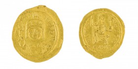 Monete Bizantine 
Giustino II (565-578) - Solido - Zecca: Thessalonica - Diritto: mezzo busto elmato e diademato dell’Imperatore di fronte con globo ...