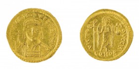 Monete Bizantine 
Maurizio Tiberio (582-602) - Solido databile al periodo 582-583 - Zecca: Costantinopoli - Diritto: mezzo busto elmato e diademato d...