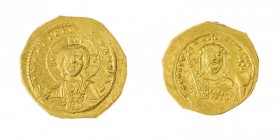 Monete Bizantine 
Costantino IX (1042-1055) - Tetarteron - Zecca: Costantinopoli - Diritto: busto nimbato del Cristo “Pantocrator” di fronte con un l...