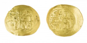 Monete Bizantine 
Isacco II Angelo (1185-1195) - Hyperpyron - Zecca: Costantinopoli - Diritto: Gesù Cristo benedicente seduto di fronte - Rovescio: l...