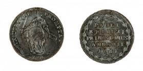 Repubblica di Venezia 
Paolo Renier (1779-1789) - Osella di Doppio Peso 1781 Anno III - Zecca: Venezia - Diritto: figura femminile coronata, allegori...