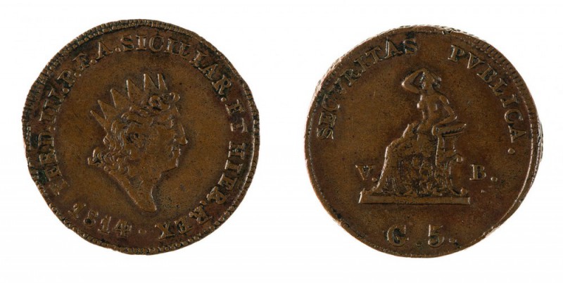 Regno di Sicilia 
Ferdinando III di Borbone (1759-1816) - 5 Grani 1814 - Zecca:...