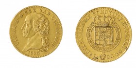 Vittorio Emanuele I (1802-1821) 
20 Lire 1820 - Zecca: Torino - Diritto: effigie del Re a sinistra - Rovescio: stemma completo di Casa Savoia coronat...