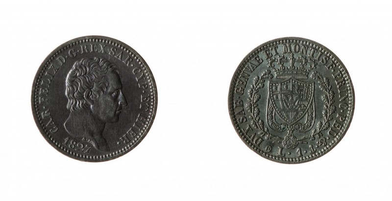 Carlo Felice (1821-1831) 
1 Lira 1827 - Zecca: Genova - Diritto: effigie del Re...