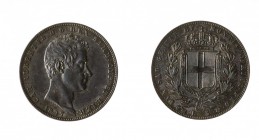 Carlo Alberto (1831-1849) 
Lire 1847 - Zecca: Genova - Diritto: effigie del Re a destra - Rovescio: stemma di Casa Savoia coronato e circondato dal C...