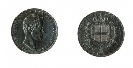 Carlo Alberto (1831-1849) 
5 Lire 1849 - Zecca: Genova - Diritto: effigie del Re a destra - Rovescio: stemma di Casa Savoia coronato e circondato dal...