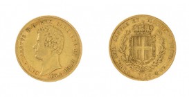 Carlo Alberto (1831-1849) 
20 Lire 1834 senza segno di zecca - Diritto: effigie del Re a sinistra - Rovescio: stemma di Casa Savoia coronato e circon...