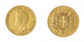 Carlo Alberto (1831-1849) 
100 Lire 1840 - Zecca: Genova - Diritto: effigie del Re a sinistra - Rovescio: stemma di Casa Savoia coronato e circondato...