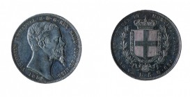 Vittorio Emanuele II (1849-1861) 
5 Lire 1854 - Zecca: Genova - Diritto: effigie del Re a sinistra - Rovescio: stemma di Casa Savoia coronato e circo...