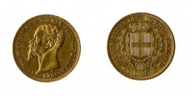 Vittorio Emanuele II (1849-1861) 
20 Lire 1850 - Zecca: Genova - Diritto: effigie del Re a sinistra - Rovescio: stemma di Casa Savoia coronato e circ...