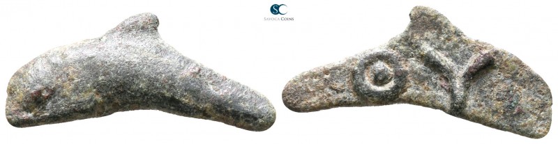 Scythia. Olbia circa 525-350 BC. 
Cast dolphin Æ

22 mm., 1.27 g.



very...