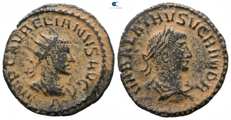 Aurelian and Vabalathus AD 271-272. Antioch
Antoninianus Æ

20 mm., 2.12 g.
...