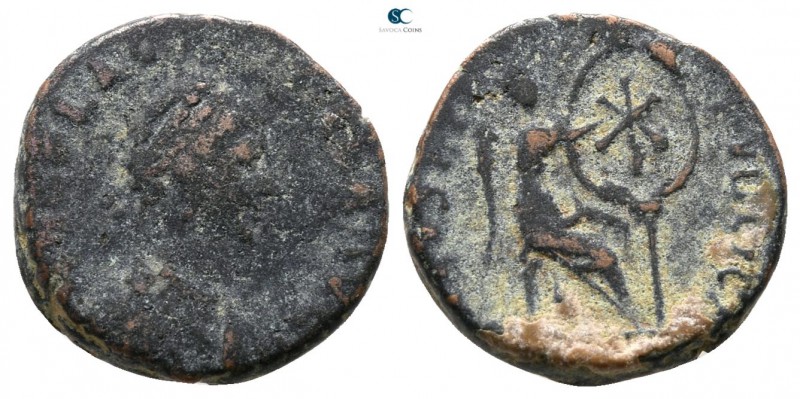 Aelia Flacilla AD 383-386. Uncertain mint
Nummus Æ

12 mm., 1.63 g.



fi...