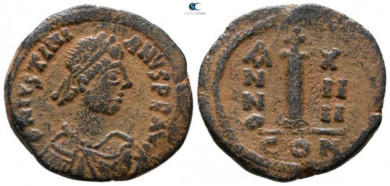 Justinian I. AD 527-565. Constantinople
Decanummium Æ

22 mm., 5.31 g.


...