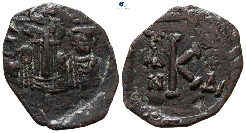 Constans II, with Constantine IV AD 641-668. Syracuse
Half follis Æ

22 mm., ...