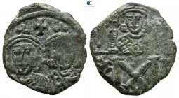 Constantine V Copronymus, with Leo IV and Leo III. AD 741-775. Constantinople. Follis Æ