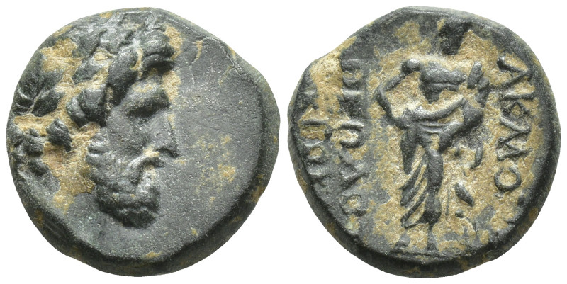 Phrygia. Akmoneia 88-40 BC. AE. (3.1 Gr. 15mm.)
 Laureate head of Zeus right 
Re...