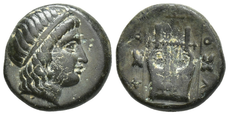IONIA. Kolophon. AE (Circa 400-350 BC). (1.6 Gr. 10mm.)
 Diademed head of Apollo...