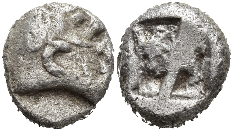 Caria. Mylasa circa 520-490 BC. Stater AR (19mm, 10,8 g) Forepart of roaring lio...