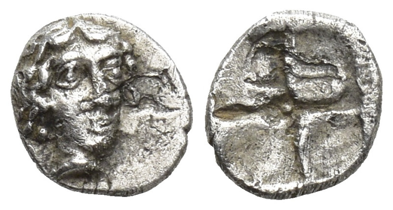 IONIA, Kolophon. Circa 500-450 BC. AR Tetartemorion (0.2 Gr. 5mm). 
Head of Apol...
