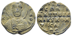 St. Nicholas facing
Av. ΝΙ-ΚΟ – ΛΑΟς ῾Ο ἅγιος Νικόλαος
Rv.: CΠΑ-ΜΧΤΤΟΥΓΕ-ΝΙΚς ΚΟΜ-Της Λ(ΑΜΙ)Ας
protospatharios megas chartoularios of the genikon a...