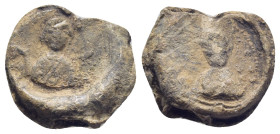 Byzantine Lead Seal, (15mm, 5.2 g) Virgin Mary standing facing, orans./ Bust of saint.
