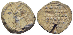 Byzantine Lead Seal, (24mm, 14,5 g) Virgin Mary standing facing, orans./ Legends in six lines.
