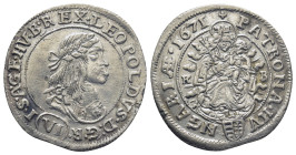 AUSTRIA. Holy Roman Empire. Leopold I, 1658-1705 AD. Dated: 1671. AR, VI Kreuzer. (26mm, 2.8 g) Obv: LEOPOLDVS D G R I S AV GEHV B REX. Laureate, drap...