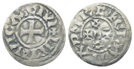 CAROLINGIANS. Odo (Eudes). King of West Francia, 887-898. AR Denier (22mm, 1.5 g). Limovicas (Limoges) mint. +/ODO/+ in three lines; quadrate Os / + L...