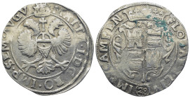Netherlands. MATTHIAS I, 1612-1619 AD. AR, 28 Stuiver. (39mm, 19.3 g) Kampen. Obv: MATT[H I] D G RO IMPE SE M AVG. Imperial double eagle, with crown a...