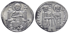 Republic of Venice. Ranieri Zeno, AD 1253-1268. AR, Grosso. (20mm, 2.0 g). Obv: Facing figure of Nimbate Christ Pantocrator, enthroned, IC XC field to...