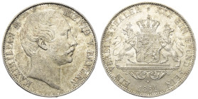 Bayern. Königreich (1806 - 1918). Maximilian II. (1848 - 1864).

 Vereinstaler (Silber). 1861. München.
Vs: MAXIMILIAN II KOENIG V. BAYERN. Kopf na...