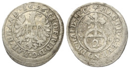 Brandenburg-Ansbach - Markgrafschaft. Georg Friedrich der Jüngere (1692 - 1703).

 2 Kreuzer (Silber). 1696. Schwabach.
Vs: Adler mit Wappenschild ...